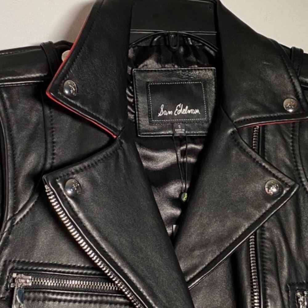 Sam Edelman Leather MOTO Jacket BELTED! NWT S vest - Picture 2 of 9